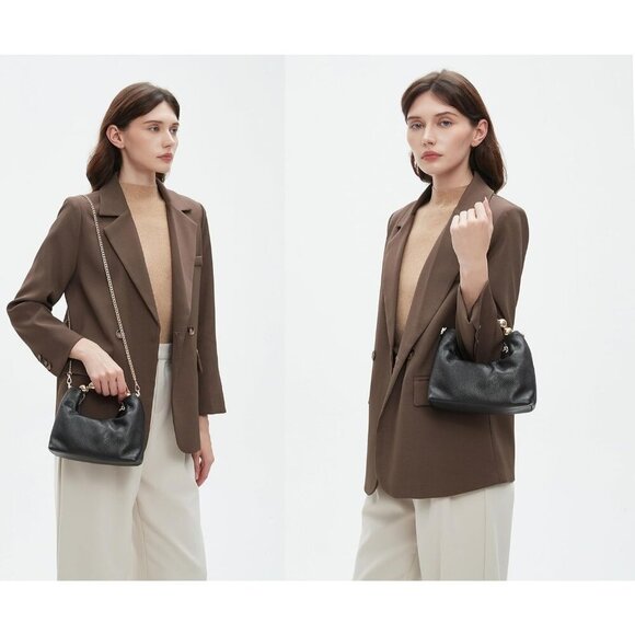 Small Designer Top Handle Clutch Bag for Women Crossbody Purse Black Pearl Tote - Picture 2 of 7